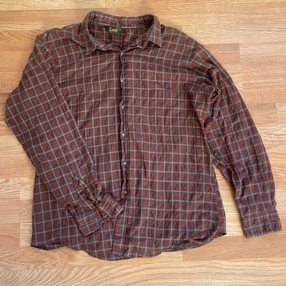 LEE Vintage Made in the USA Button Down Plaid Red Blue Shirt Sz XL - Picture 1 of 7